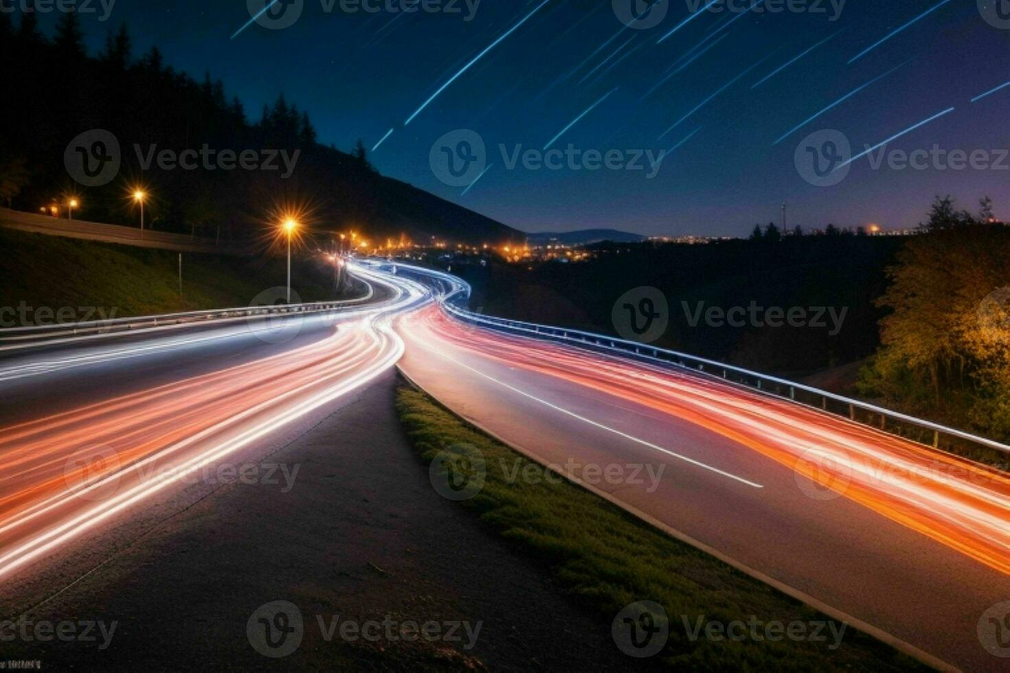Light Trails at Night background. AI Generative Pro Photo