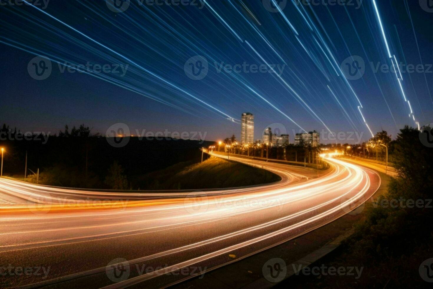 Light Trails at Night background. AI Generative Pro Photo