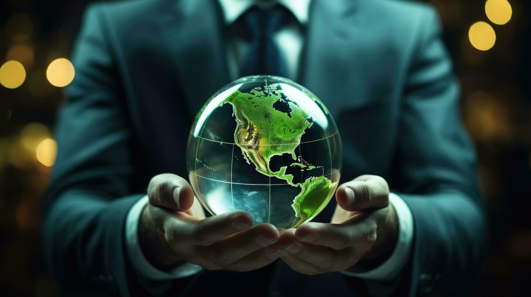 Businessman holding green earth AI Generated photo