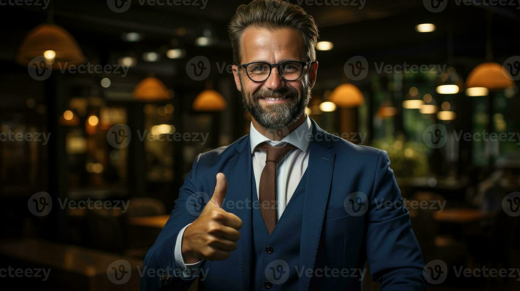 Businessman showing thumb up AI Generated photo