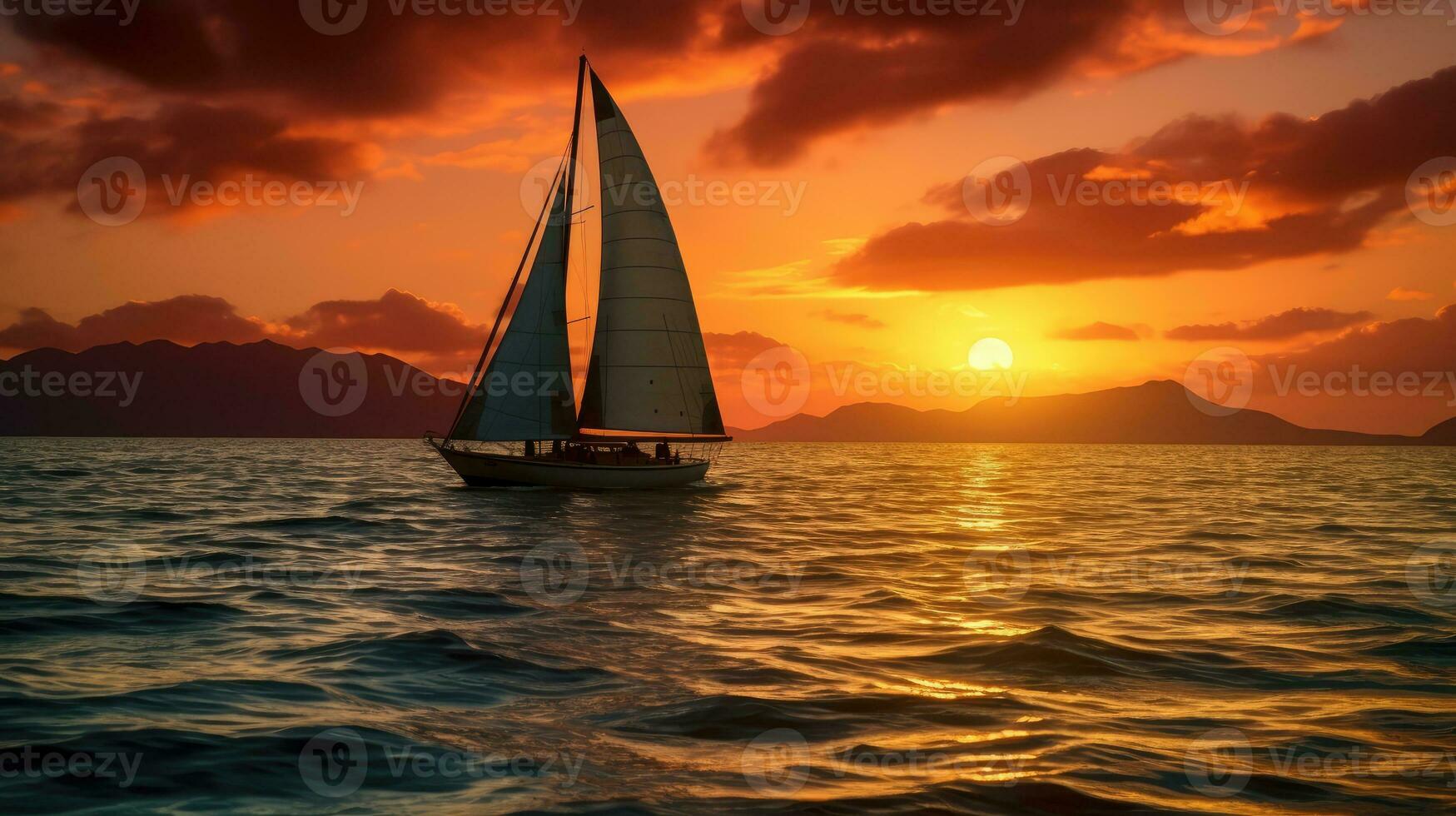 Sailboat in the sea sunset AI Generated photo