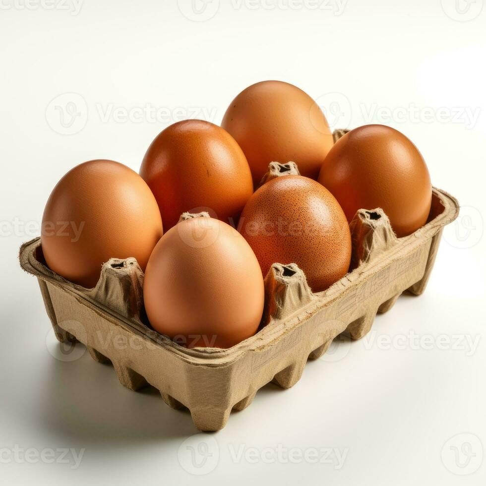 Brown chicken eggs in cardboard Isolated on white background AI Generated photo