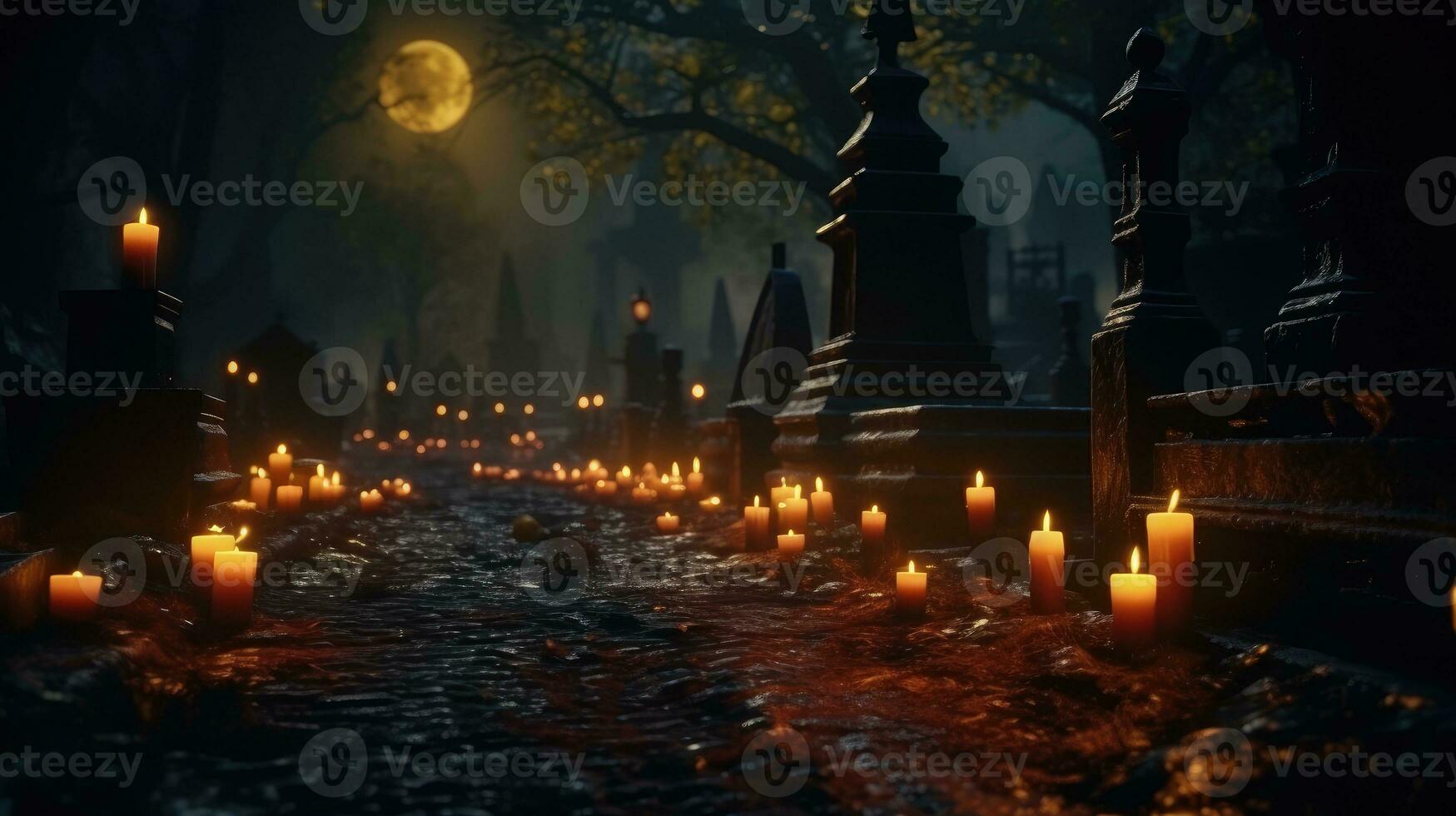 Candlelight and spooky tombstone AI Generated photo