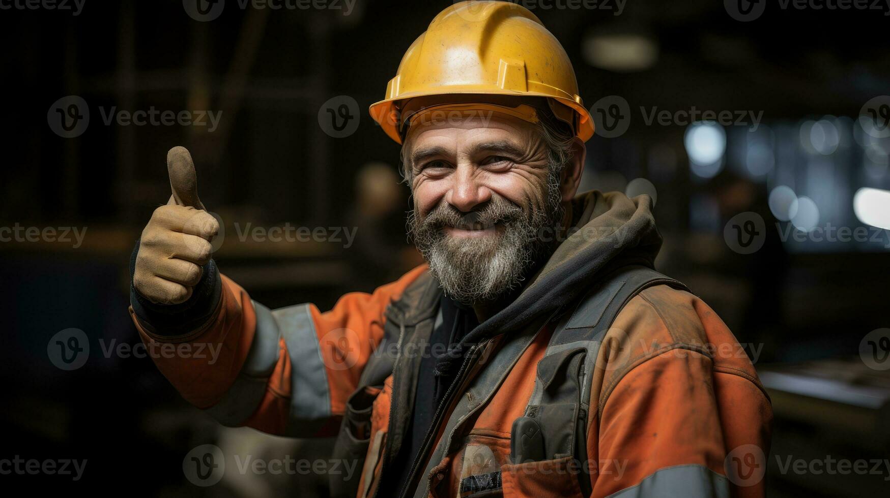 construcción trabajador demostración pulgar arriba ai generado foto