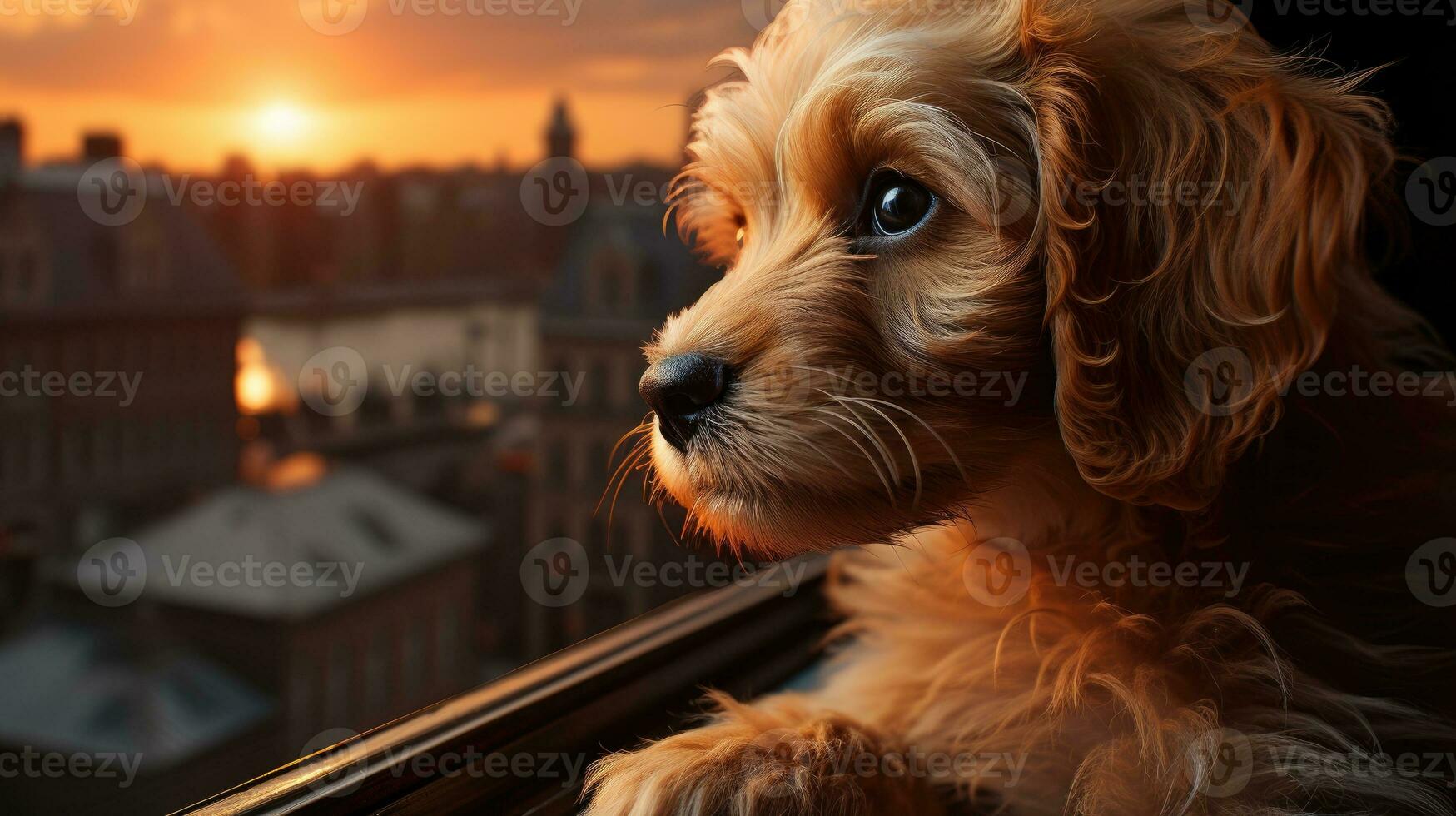 Puppy staring out window AI Generated photo