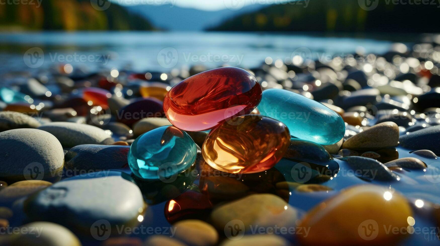 Colorful stones on the river AI Generated photo