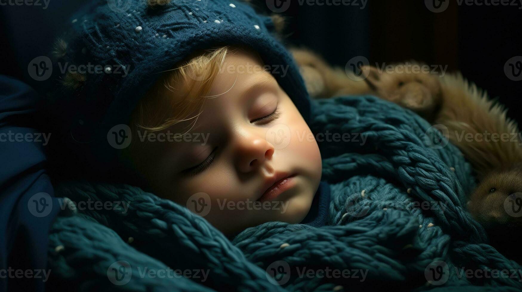Cute newborn boy sleeping AI Generated photo