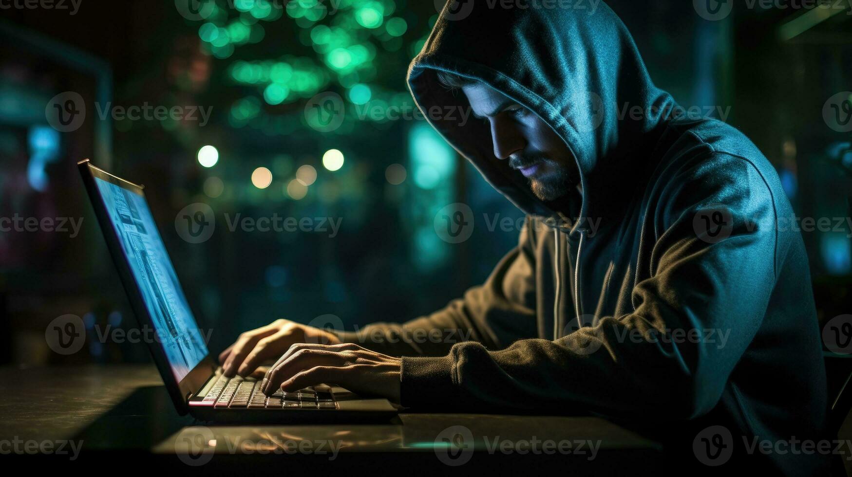 Hooded computer hacker AI Generated photo
