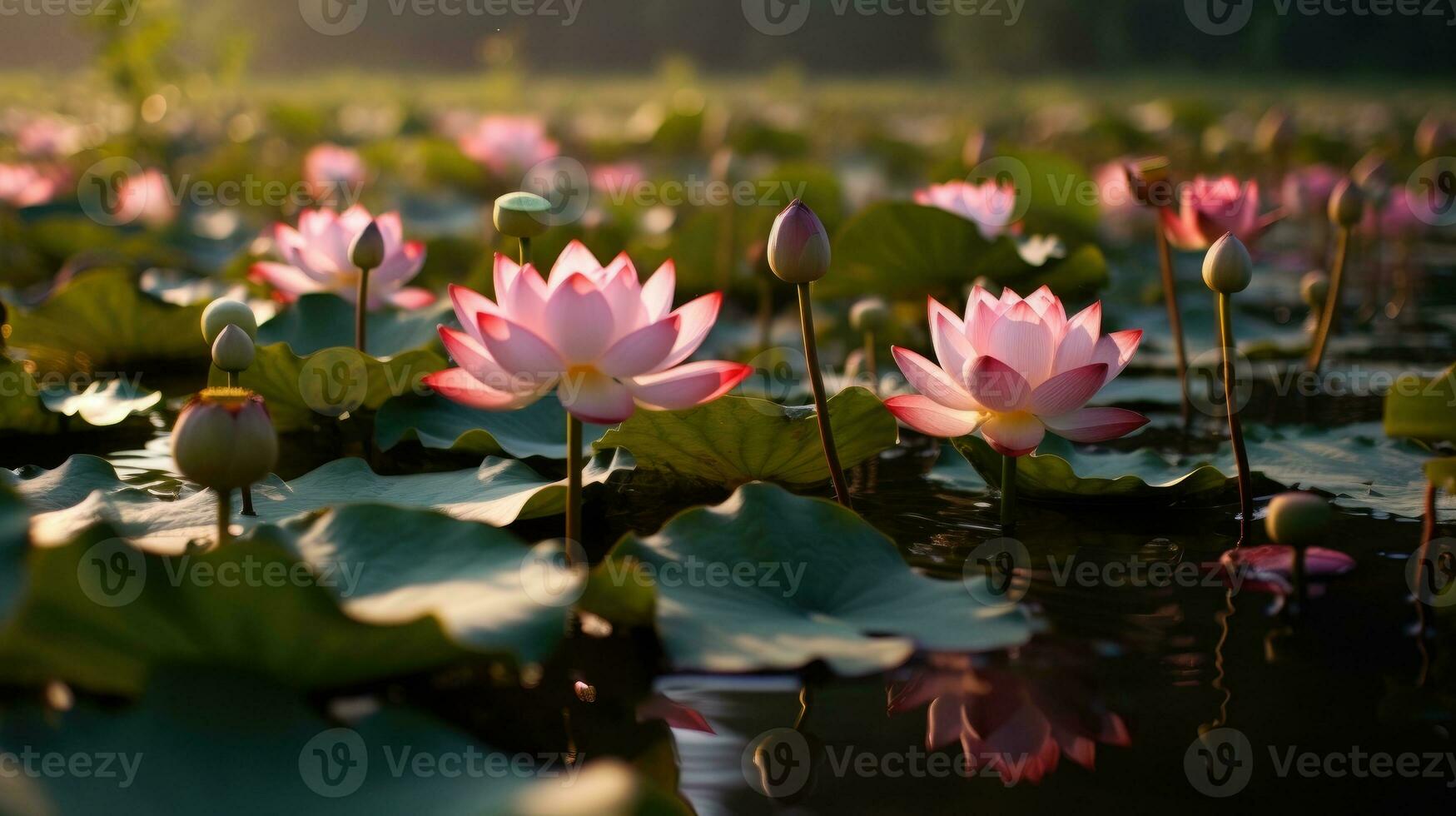 rosado loto florecer en el agua ai generado foto