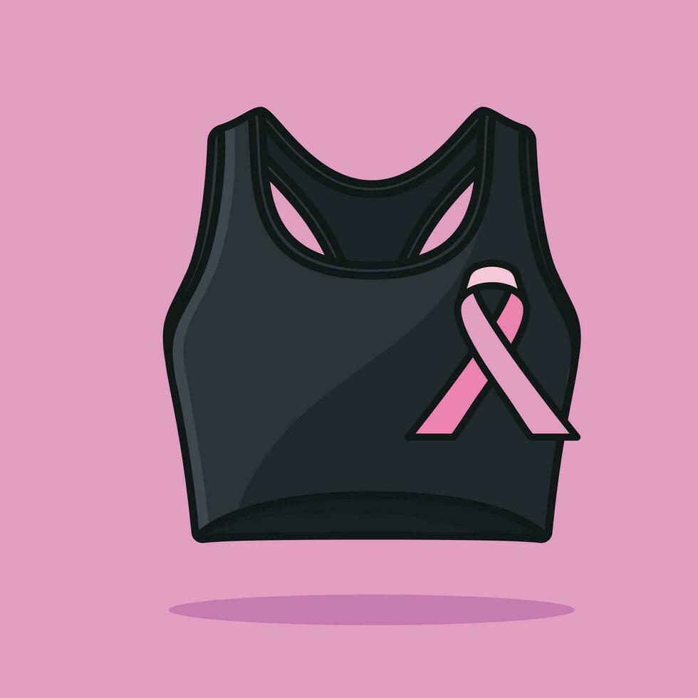 Pink Ribbon Breast Cancer Awareness Month of October Vector Design. Sports Bra with Pink Ribbon illustration.