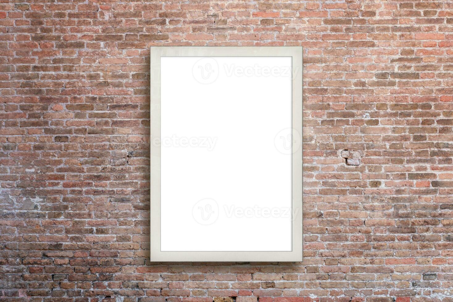 Vertical billboard on a brick wall, providing an isolated surface perfect for showcasing mockups and promoting designs photo