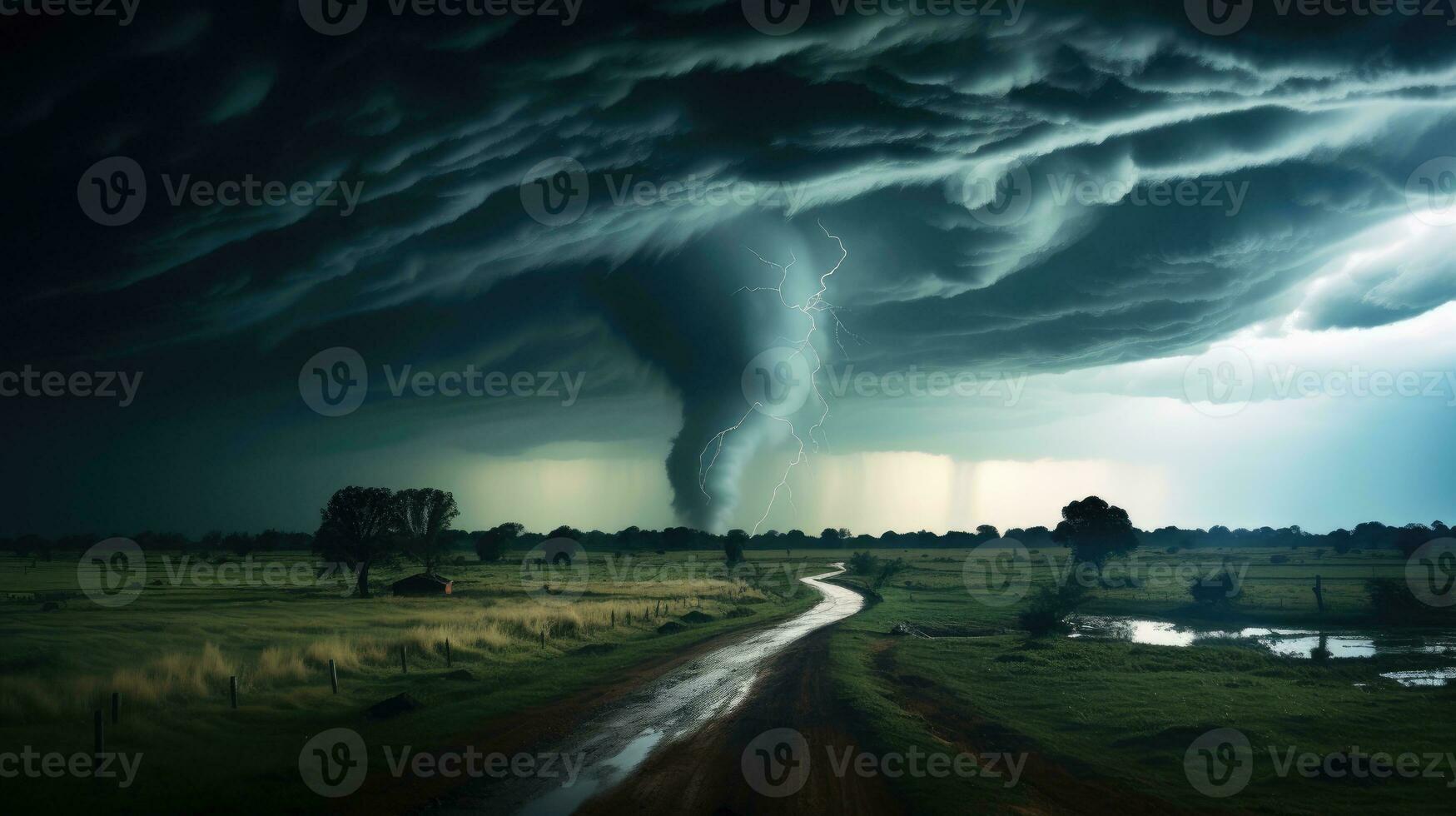 Thunderstorm landscape AI Generated photo