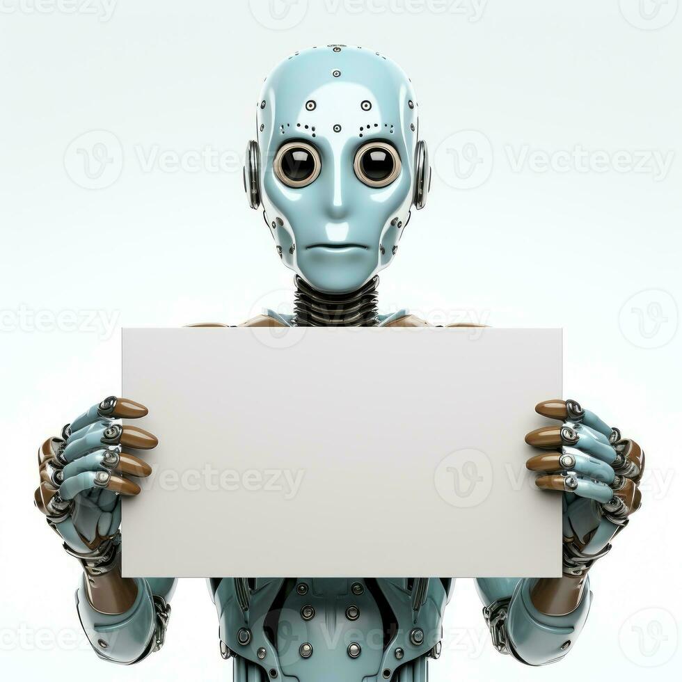 Robot holding a blank sign Isolated on white background AI Generated photo