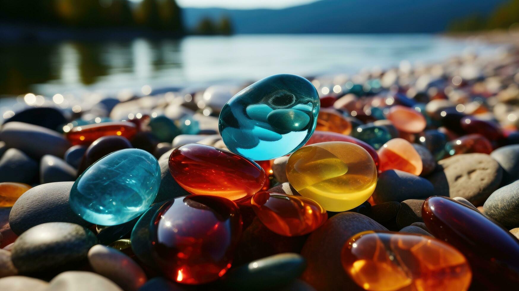 Colorful stones on the river AI Generated photo