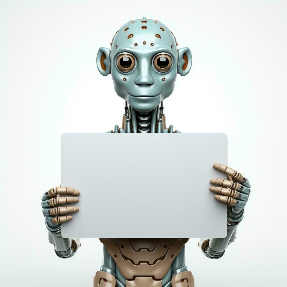 Robot holding a blank sign Isolated on white background AI Generated photo