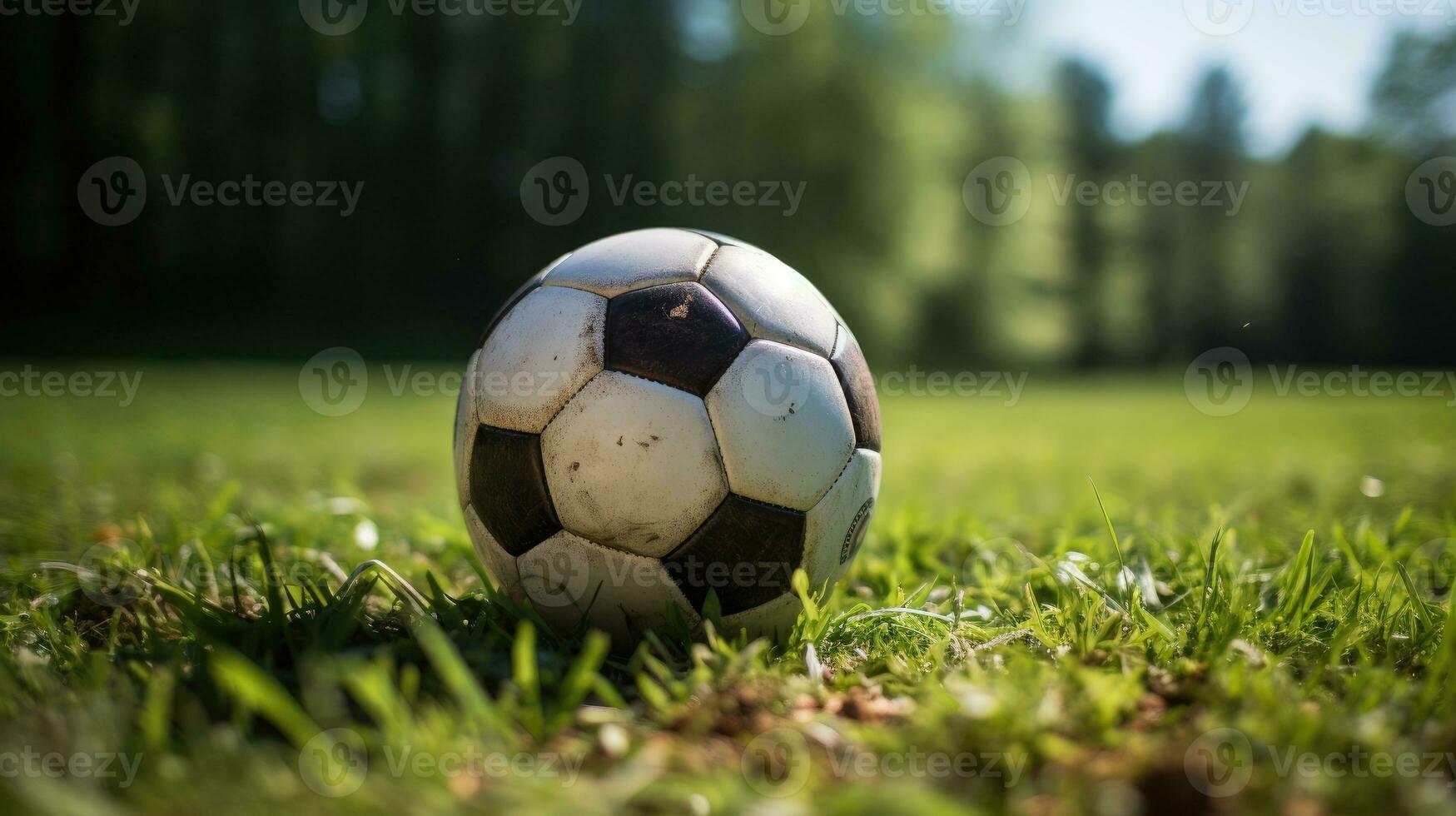 Soccer Ball on green grass AI Generated photo