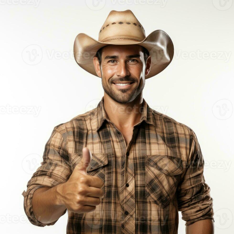 Farmer showing thumb up Isolated on white background AI Generated photo