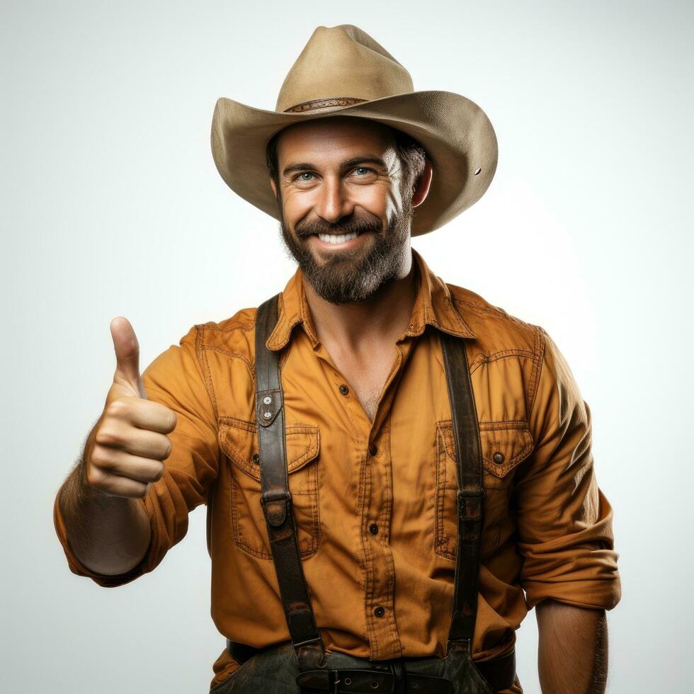 Farmer showing thumb up Isolated on white background AI Generated photo