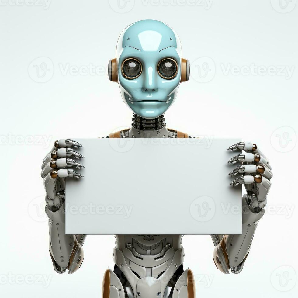 Robot holding a blank sign Isolated on white background AI Generated photo