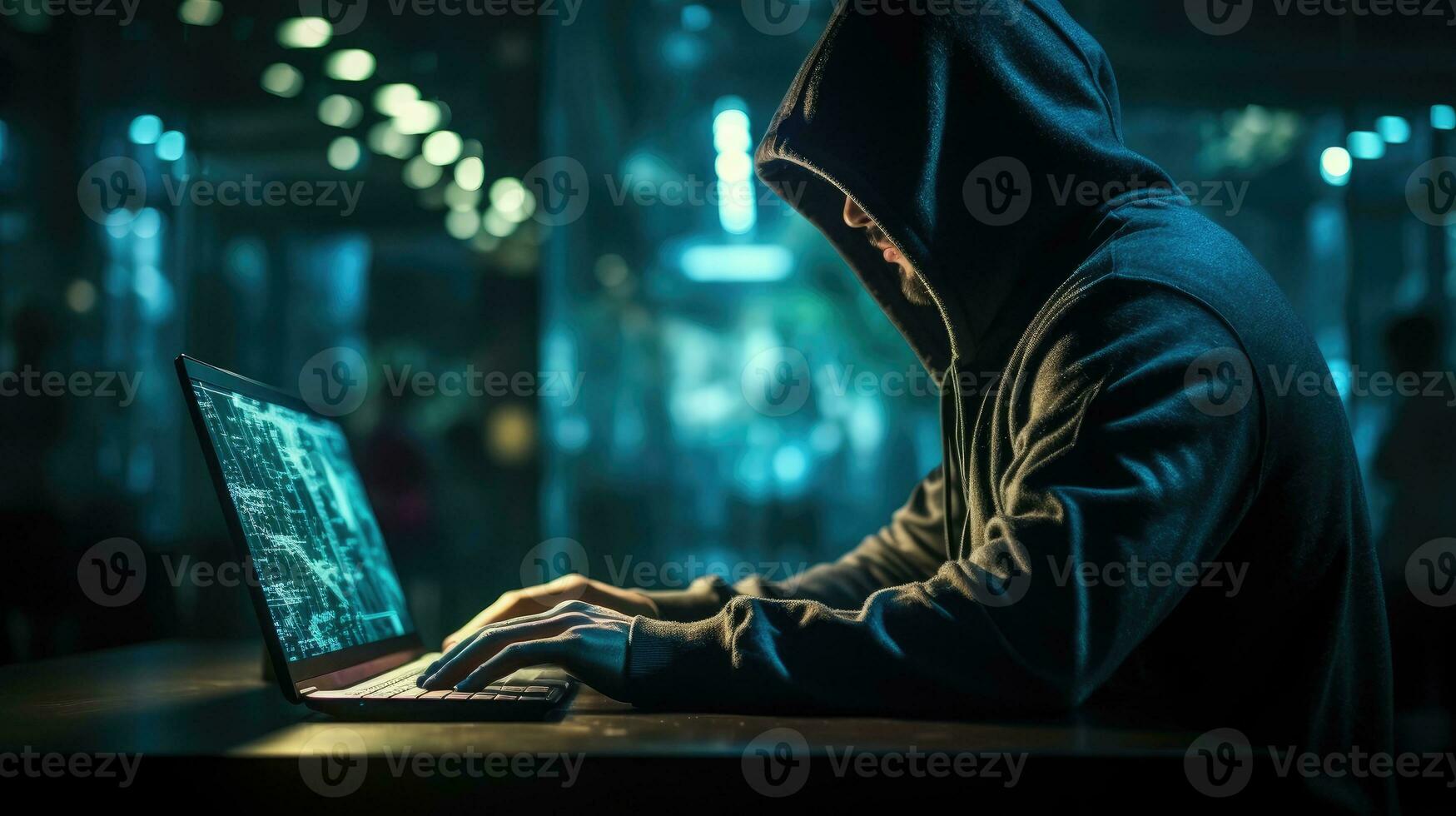 Hooded computer hacker AI Generated photo