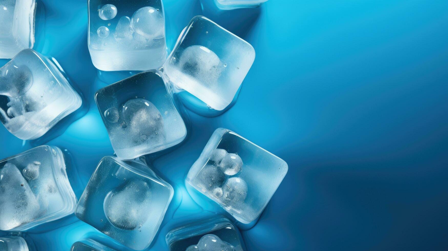 hielo cubitos en azul antecedentes ai generado foto