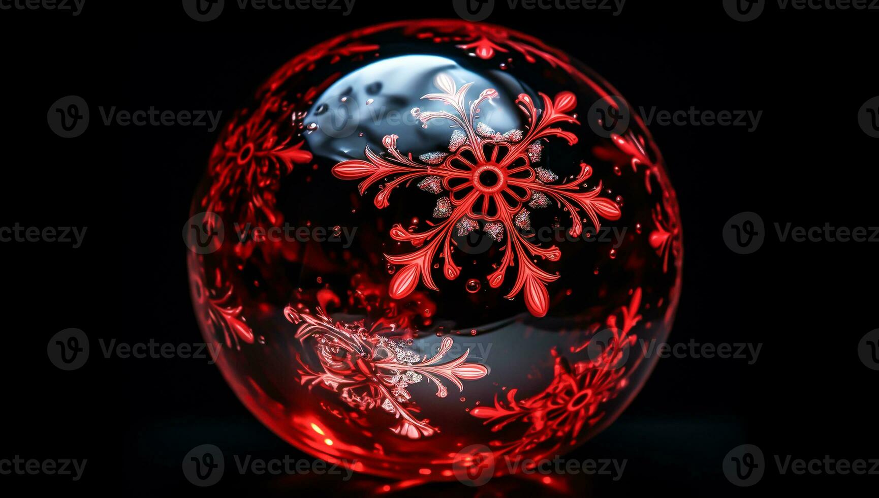 Red crystal and shiny ball, in christmas concept. AI generated photo