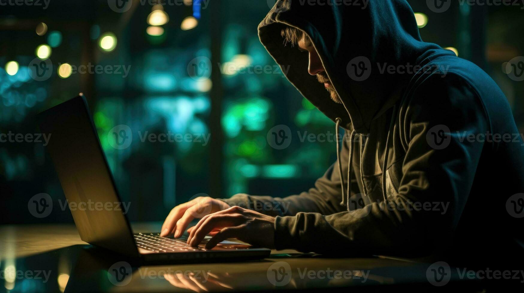 Hooded computer hacker AI Generated photo