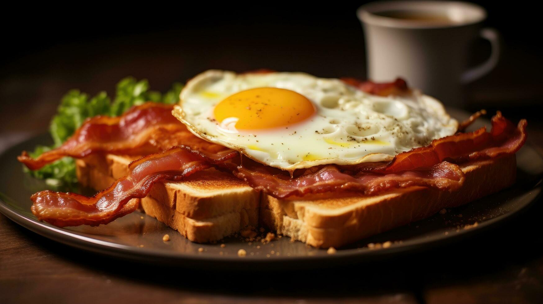 Toasted bread with bacon and fried egg AI Generated photo