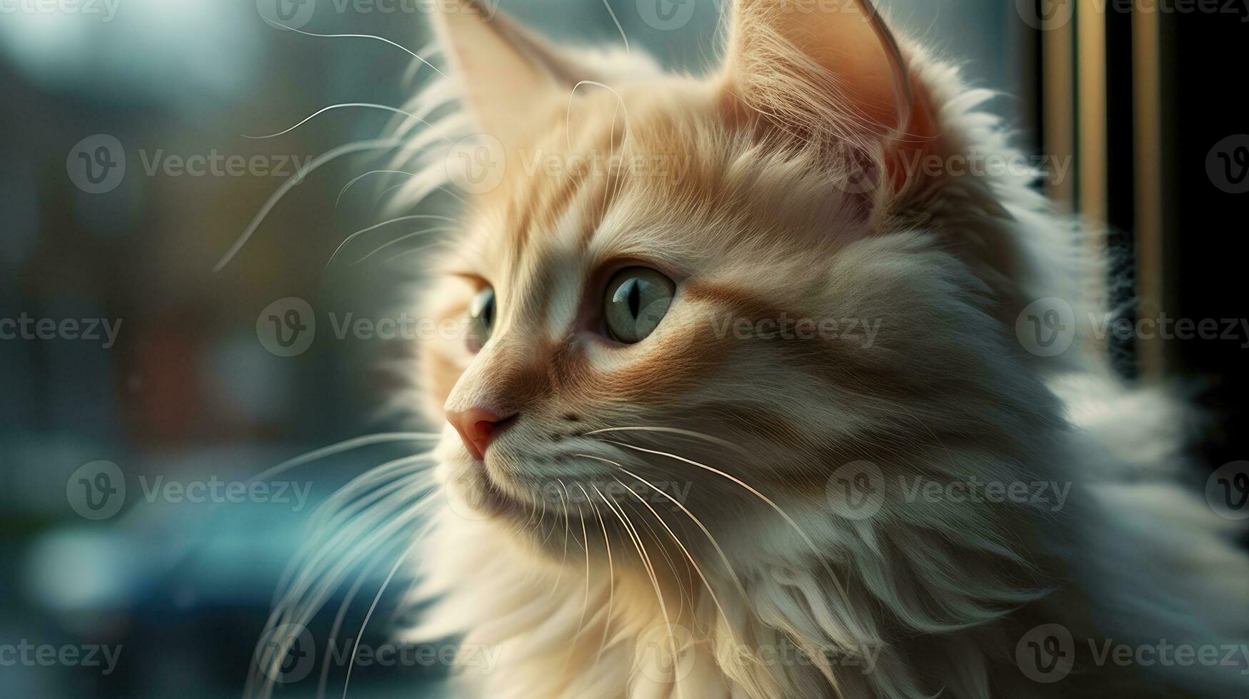 Kitten staring out window AI Generated photo