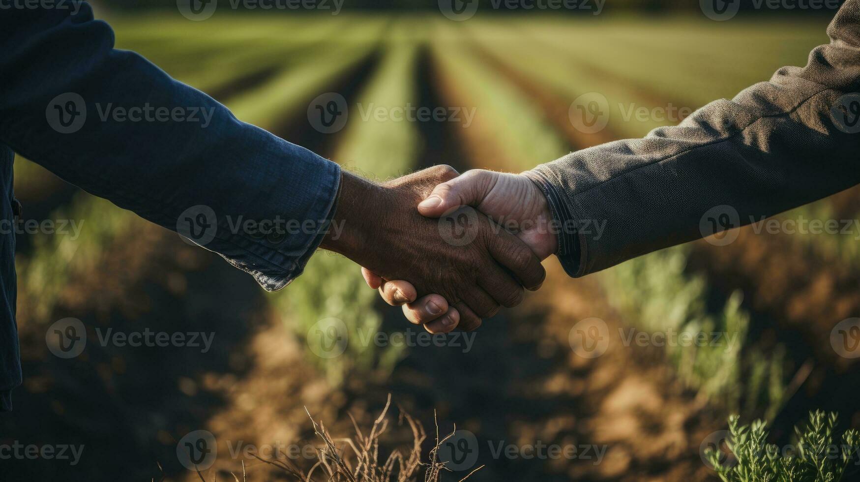 Close up farmer shake hand together AI Generated photo