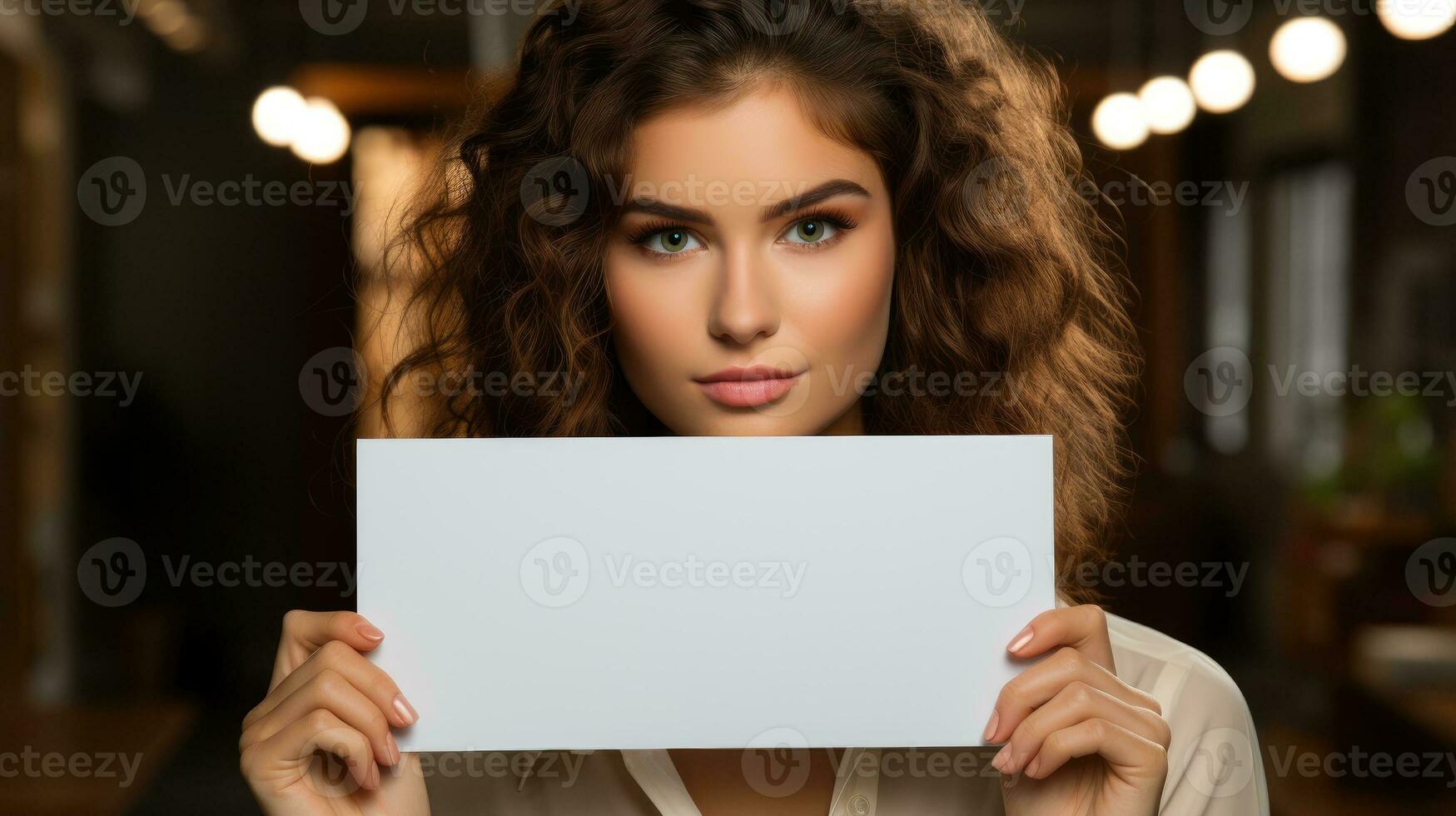 Businesswoman holding a blank sign AI Generated photo