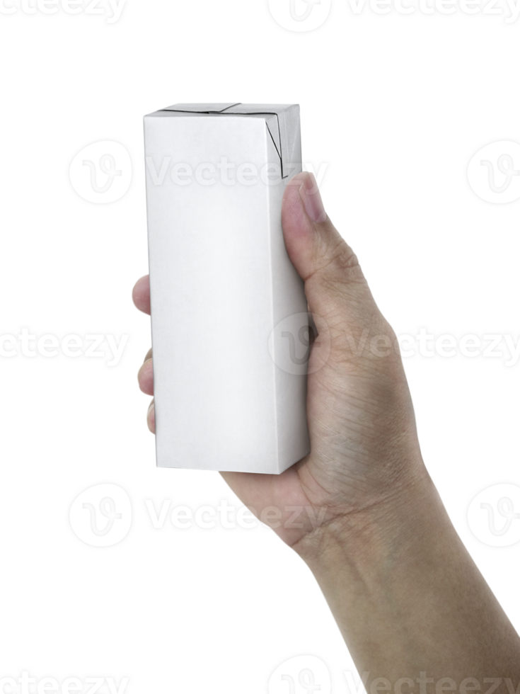 carton of milk or juice package in hand, transparent background png