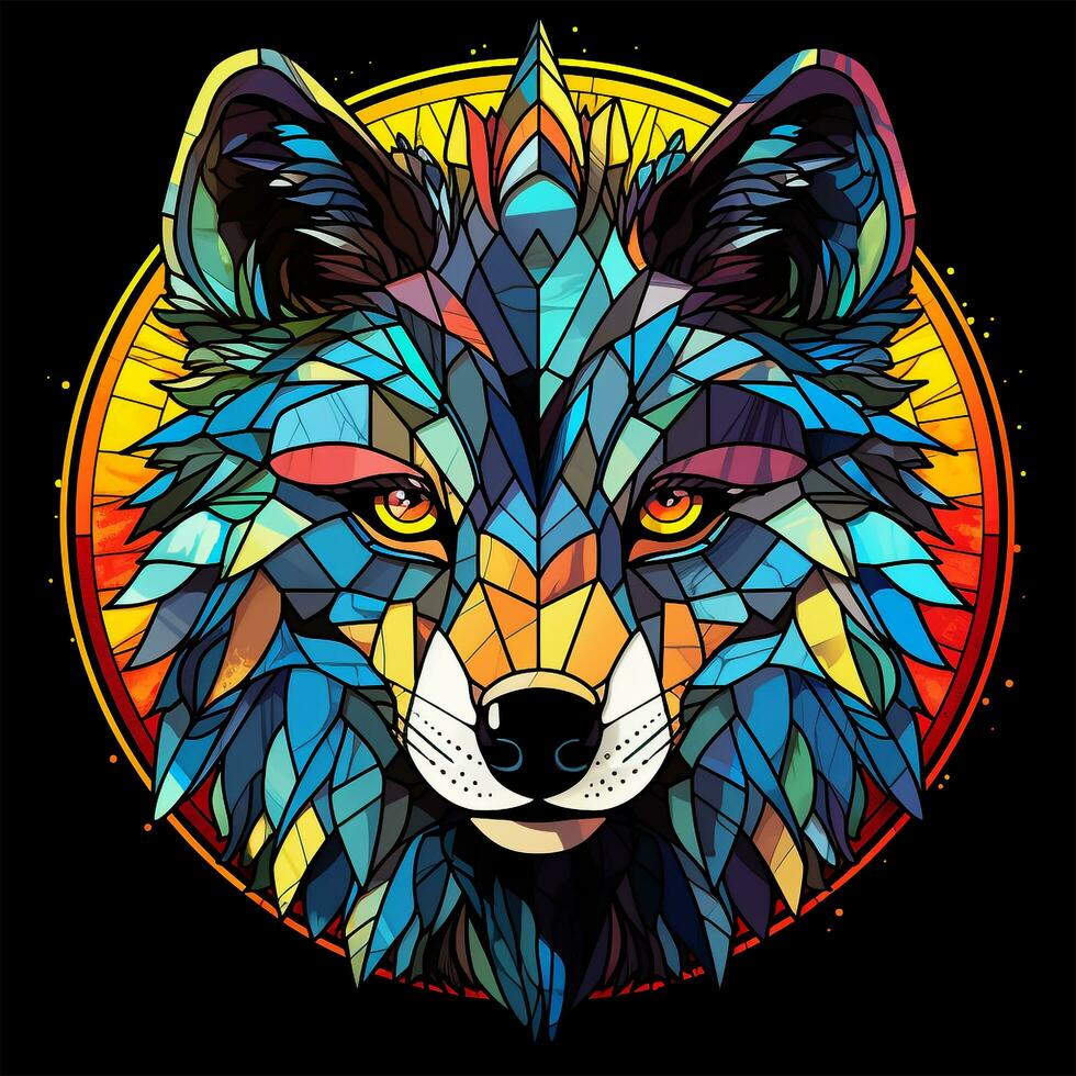 A Wolf Face Stained Glass Tshirt Illustration Background photo