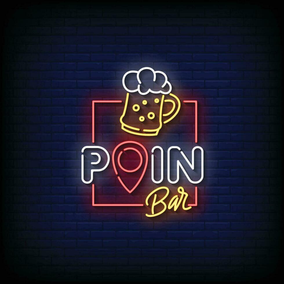 Neon Sign poin bar with brick wall background vector