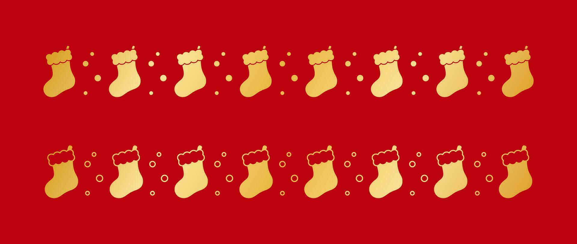 Gold Christmas themed decorative border and text divider set, Christmas Stocking Pattern Silhouette. Vector Illustration.