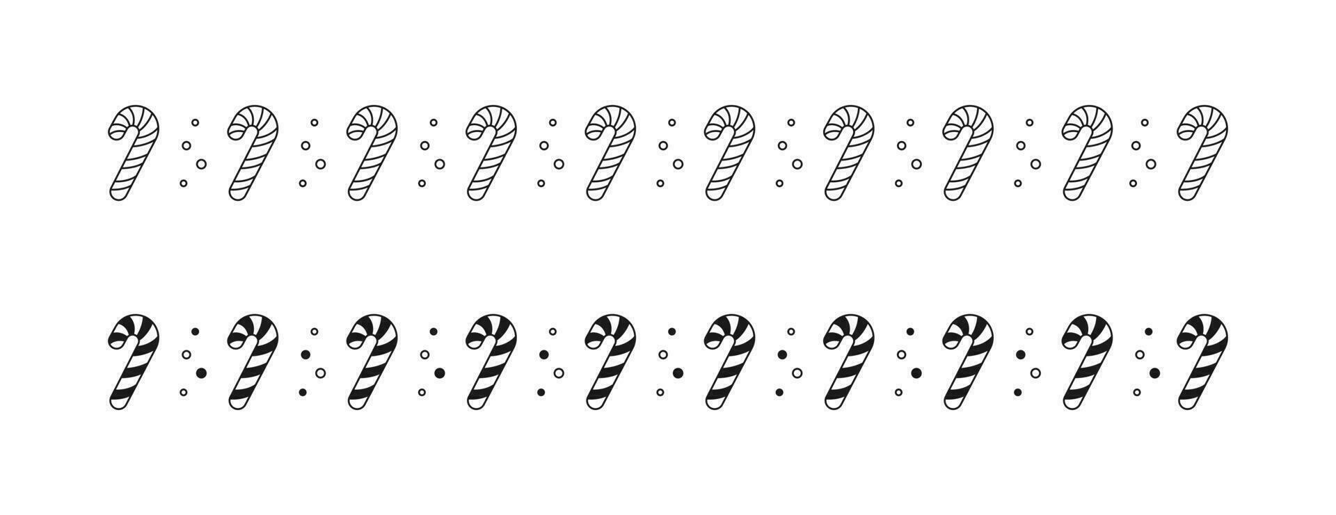 Christmas themed decorative border and text divider, Candy Cane Pattern Outline and Silhouette. Vector Illustration.