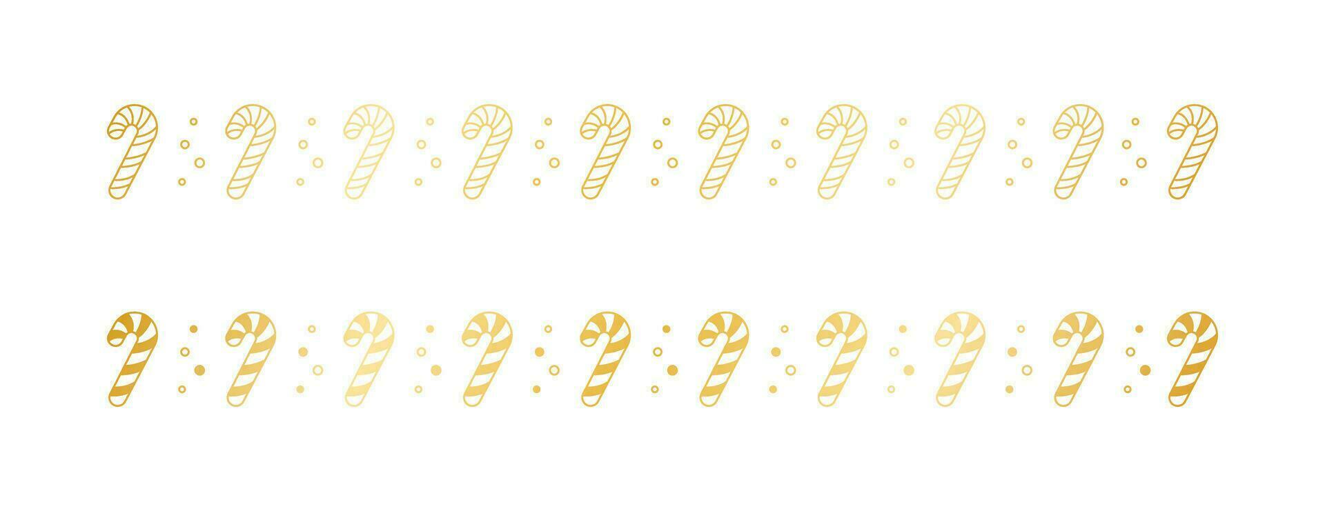 Gold Christmas themed decorative border and text divider, Candy Cane Pattern Outline and Silhouette. Vector Illustration.