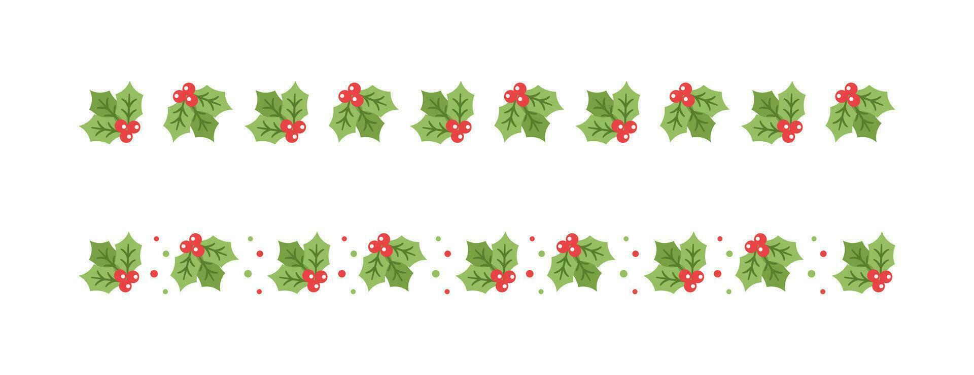 Christmas mistletoe pattern decorative border and text divider set, Vector Illustration.