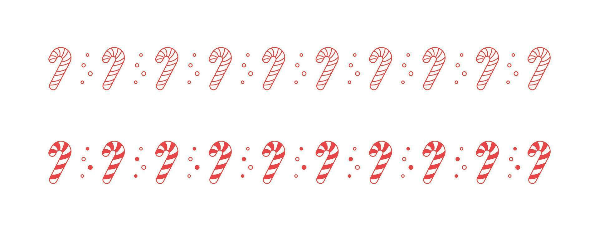 Red Christmas themed decorative border and text divider set, Candy Cane Pattern Outline and Silhouette. Vector Illustration.