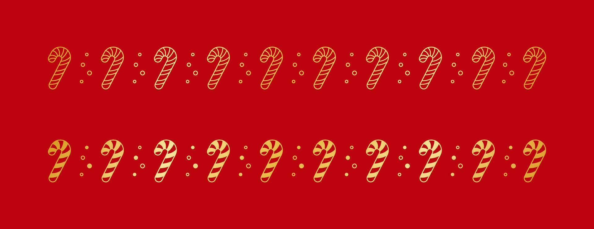 Gold Christmas themed decorative border and text divider, Candy Cane Pattern Outline and Silhouette. Vector Illustration.