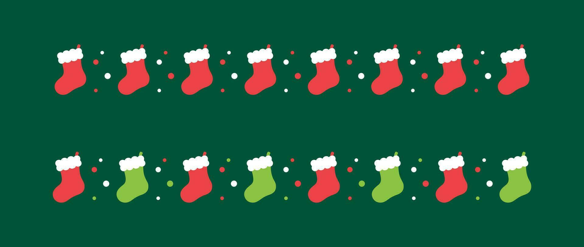 Christmas stocking pattern decorative border and text divider set. Simple Minimal Vector Illustration.