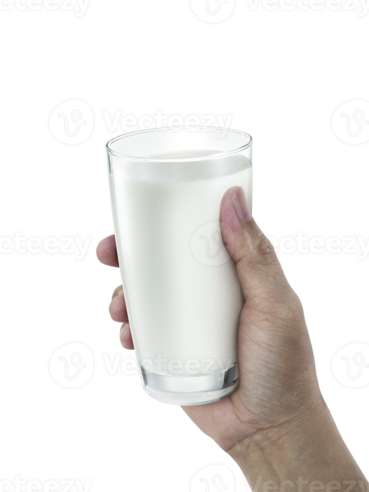 hand with glass of milk, transparent background png