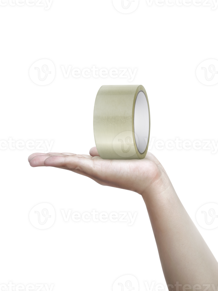 Sticky tape on human hands, transparent background png