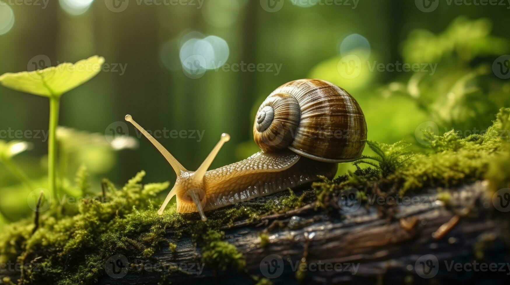 caracol en el bosque ai generado foto