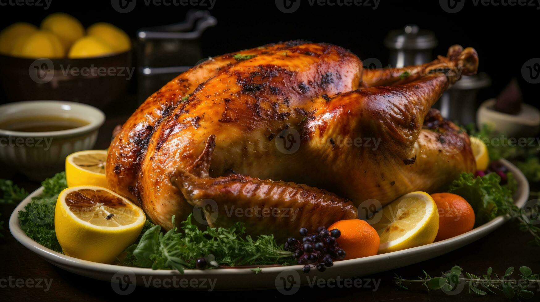 Roasted turkey with gravy AI Generated photo