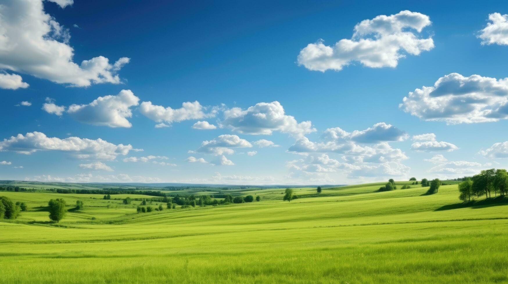 Green field and blue sky AI Generated photo