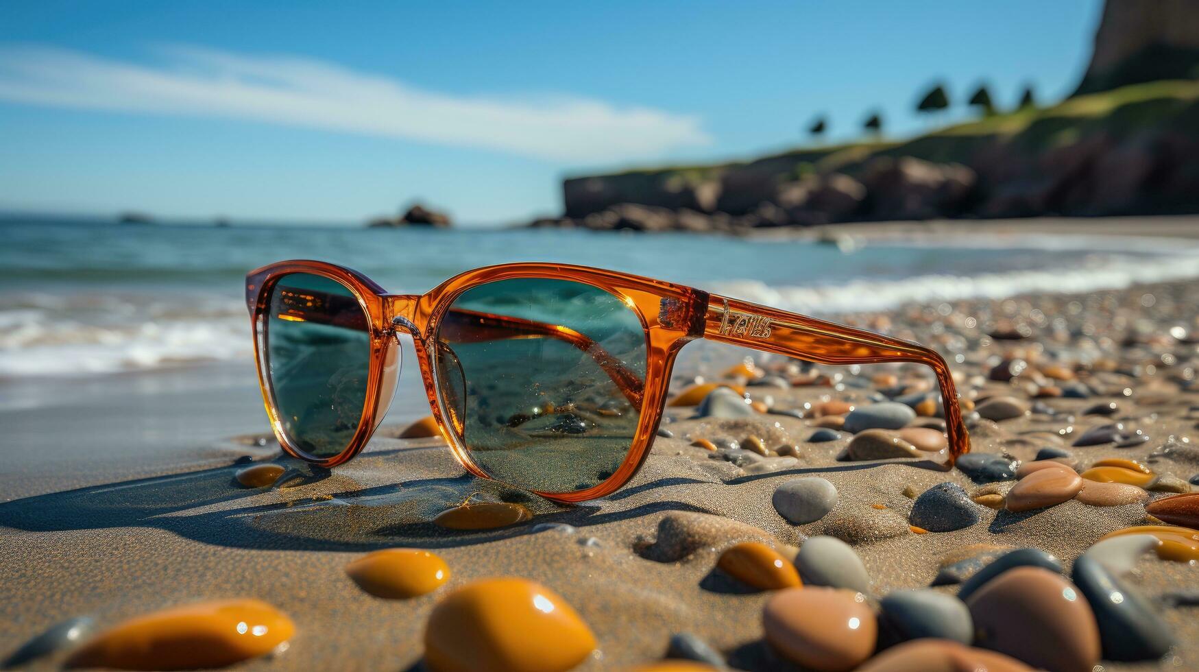 Gafas de sol en el playa ai generado foto