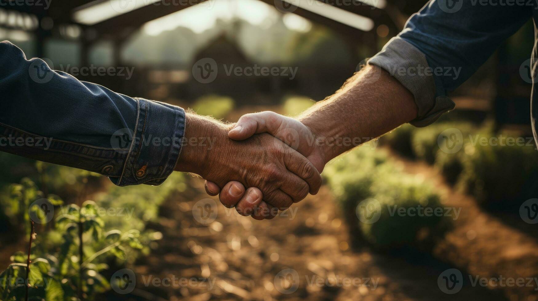 Close up farmer shake hand together AI Generated photo