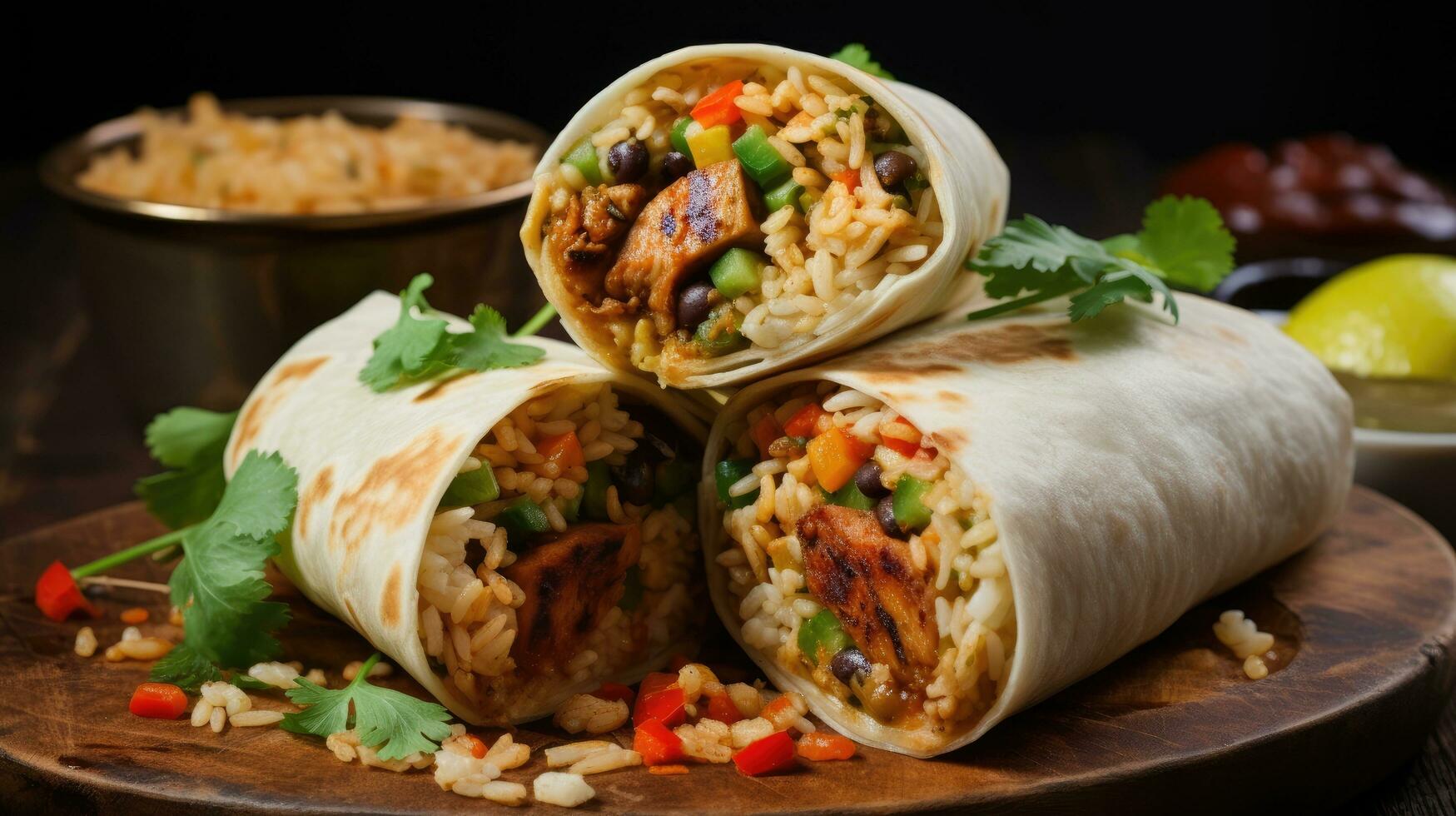 Burrito rice and chicken AI Generated photo