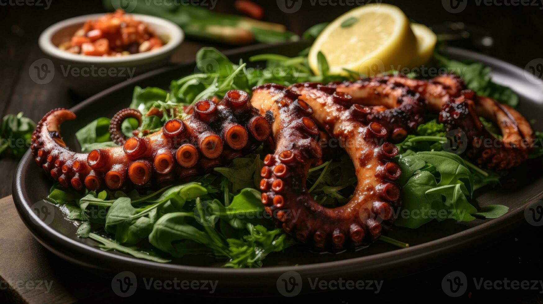 Fresh seafood grilled octopus AI Generated photo